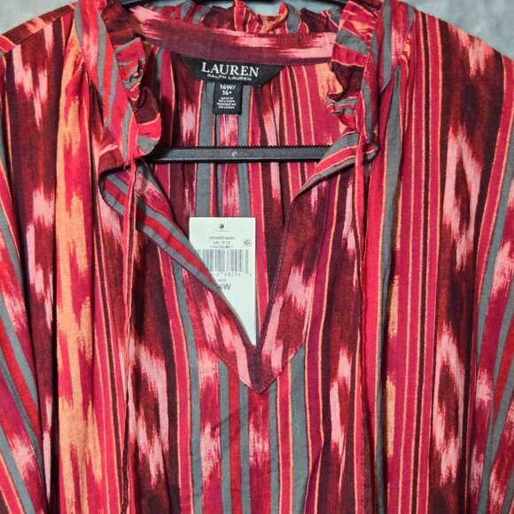 Lauren Ralph Lauren Geo Stripe Belted Cotton Voile Dress Boho Southwestern - Picture 7 of 12